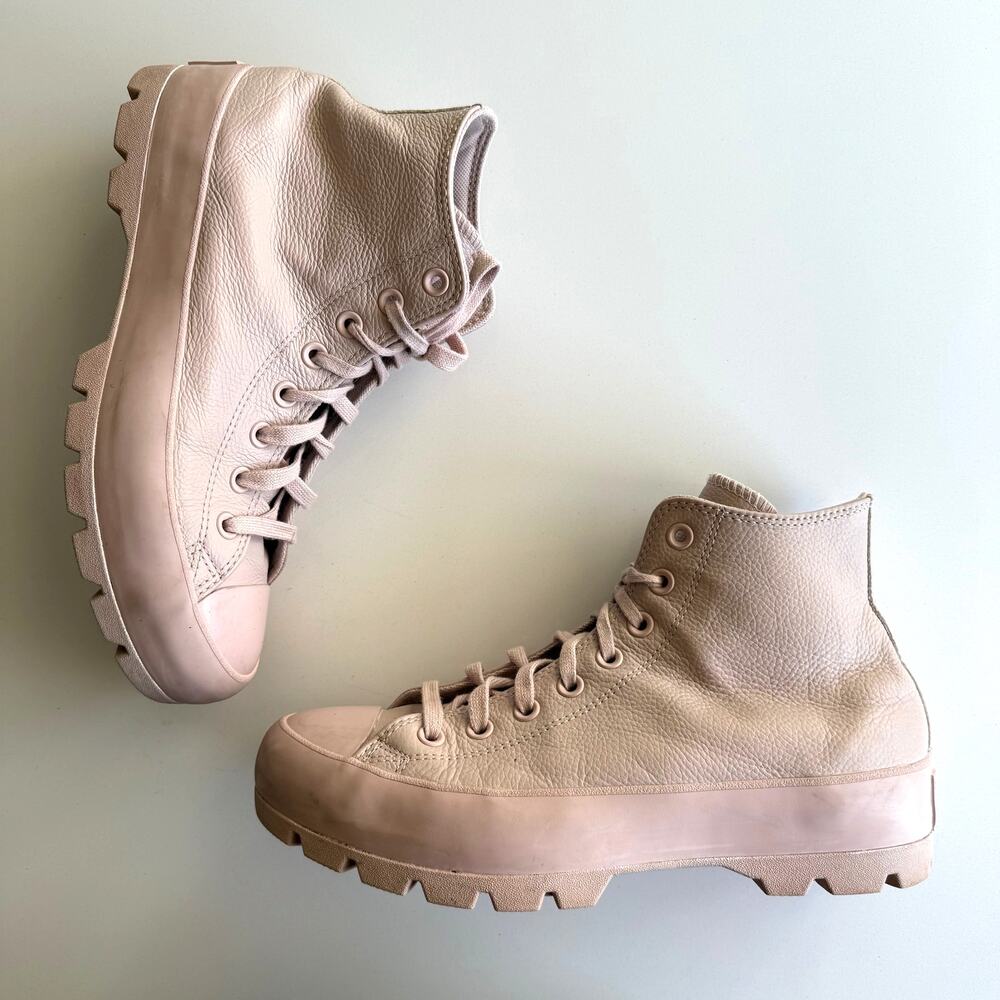 Converse CTAS Hi All Leather Lugged Sole Lace Up Mauve Pink Sneaker wmn 10